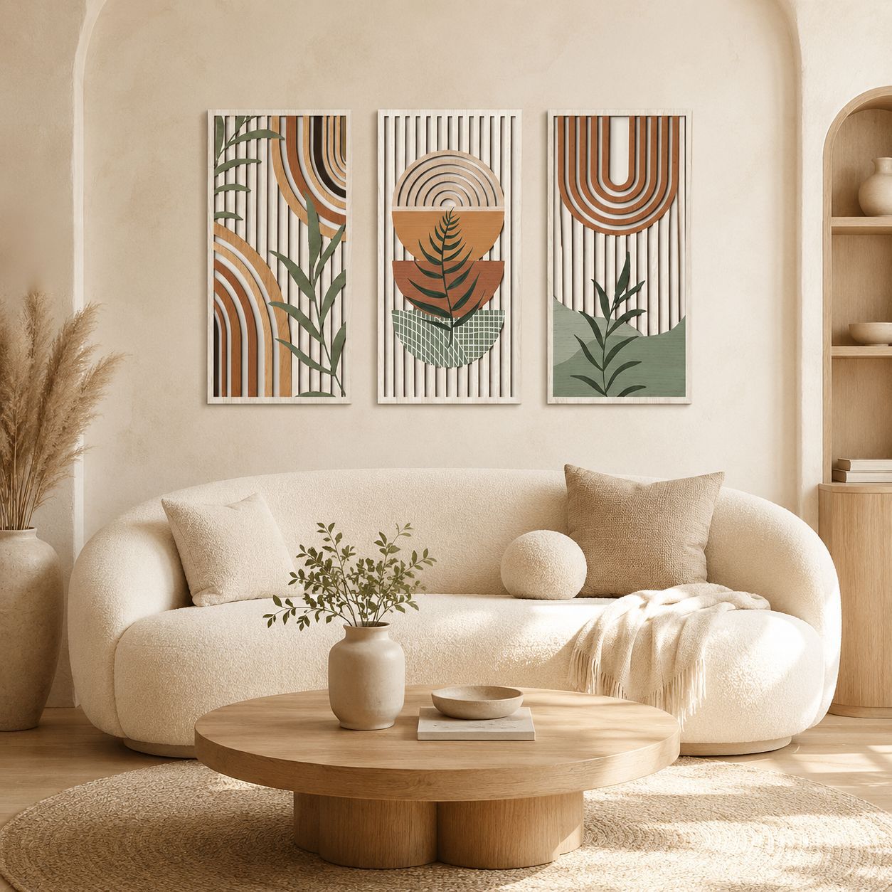 Interior Design Office Space - Natural Wood Wall Decor Semicircular Arch