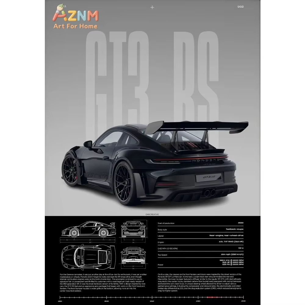 1pc Minimalist 911 GT3-RS 718  - đánh giá và giá Interior Design Drawing