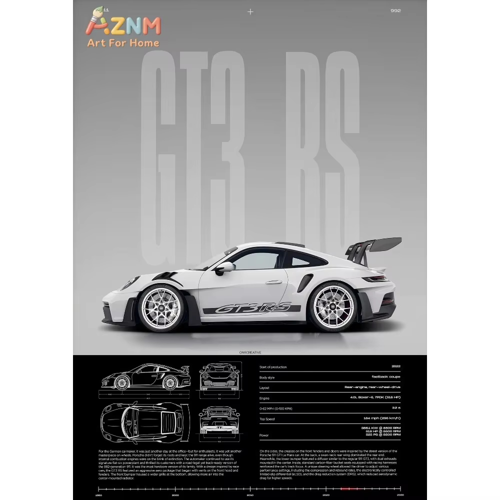 1pc Minimalist 911 GT3-RS 718  - đánh giá và giá Interior Design Drawing