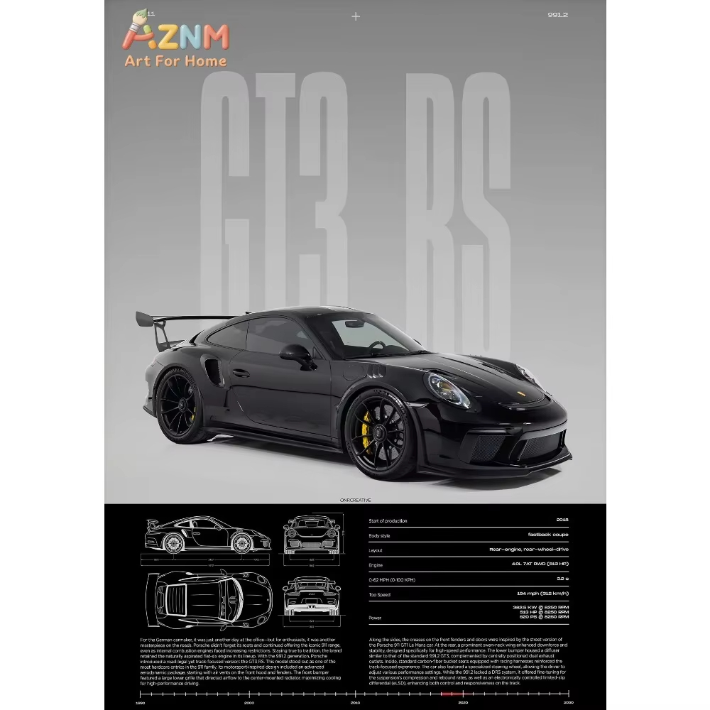1pc Minimalist 911 GT3-RS 718  - đánh giá và giá Interior Design Drawing